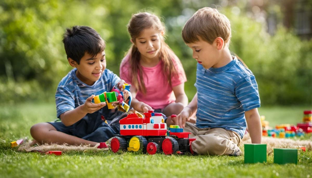 An image of a diverse group of children with autism learning and playing together
