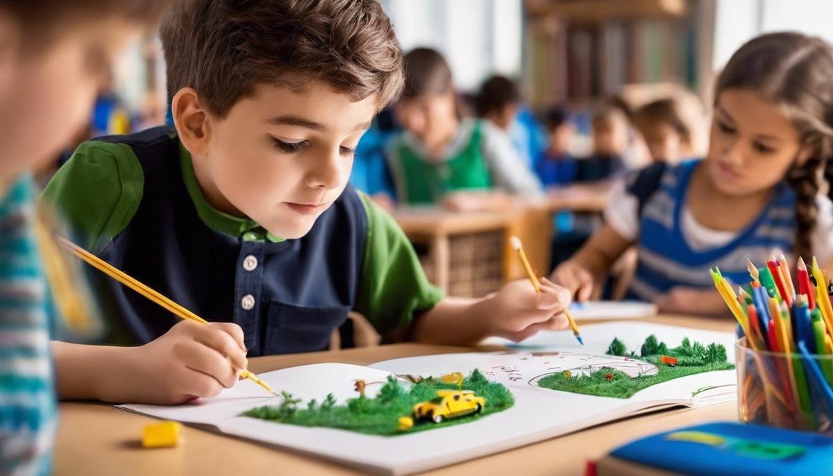 Image depicting an individual with autism engaging in educational activities.