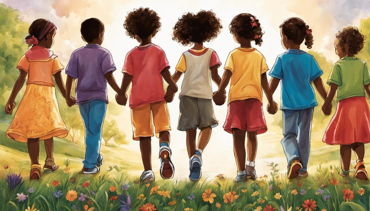 Illustration depicting diverse children holding hands in unity, symbolizing understanding and acceptance of autism.